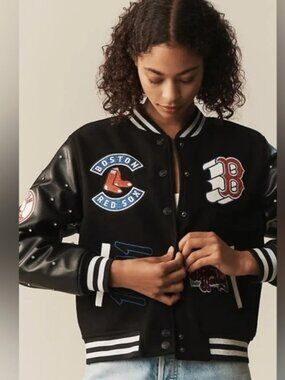 Wild Collective x Anthropologie Boston Red Sox Varsity Jacket 1X Rare Studded